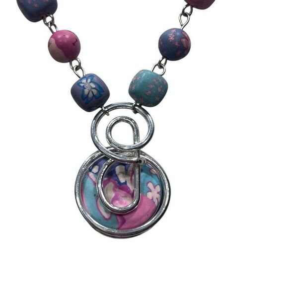 Viva Handmade Beaded Necklace Women's Pastel Clay Beads Floral Adjustable Signed - Picture 2 of 8